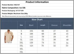 Detailed size guide for men's hollow knit short sleeve shirt from size S to 5XL
