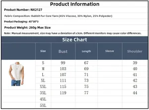 Tableau des tailles pour gilet en maille homme avec mesures de poitrine et de longueur
