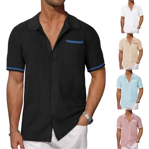 Men's Hollow Out Knitted Polo Shirt Short Sleeve Breathable Vintage Button Up Casual Knit Top For Summer Vacation