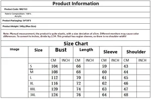 Size chart for waffle knit crewneck sweater featuring detailed measurements S to 3XL