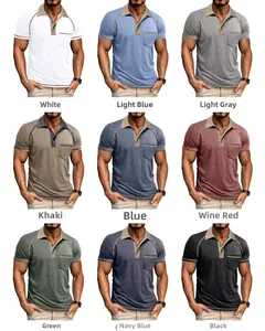 Detailed grid view showcasing various contrast colors and pocket details of men's polo shirts