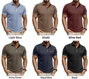 Polos à manches courtes pour hommes en six couleurs avec coutures contrastées et poches