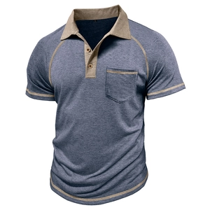 Men's retro raglan short sleeve polo shirt with contrast stitching and chest pocket