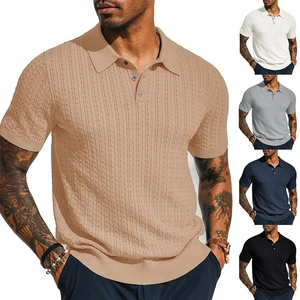 Herren Strick-Polohemd Zopfmuster Kurzarm Revers Slim Fit Viskose Polyamid Polyester Mischgewebe Casual Sommer Oberteil