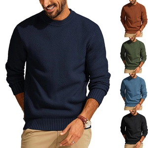 Men's Waffle Knit Sweater Crew Neck Long Sleeve Pullover Acrylic Casual Basic Solid Color Warm Knitwear Top For Autumn Winter