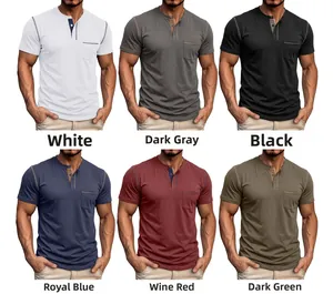 Maglie Henley slim fit a maniche corte in bianco, grigio, nero, blu, bordeaux e verde