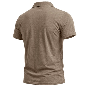 Detail view of the brown marl knit texture on the back of this men's short sleeve polo shirt