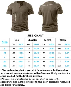 Guida alle taglie dettagliata per maglia Henley da uomo a maniche corte con misure precise