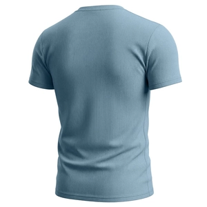 T-shirt uomo a maniche corte con scollo a V in maglia a coste blu grigio, vista posteriore
