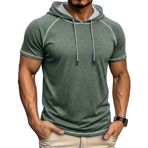 Men's Hooded T-Shirt Short Sleeve Raglan Contrast Stitching Moisture Wicking Sports Gym Casual Polyester Viscose Tops
