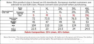 Tabella taglie dettagliata per camicia in lino e cotone con misure in CM per EU e US