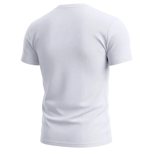 Dettaglio della trama in tessuto a coste bianco e vista posteriore della t-shirt da uomo