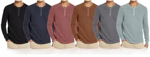 Men's waffle knit long sleeve Henley shirts available in six distinct colors