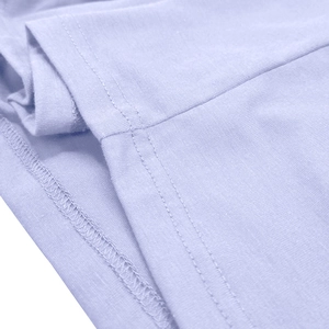 Close-up of premium stitching and soft lavender jersey fabric on men long sleeve shirt
