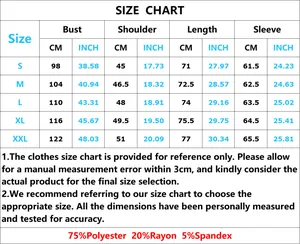Size chart for long sleeve fitness T-shirt with chest, shoulder, and length measurements
