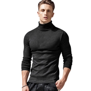 Close-up of charcoal grey slim fit turtleneck sports t-shirt with dense knitted texture