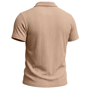 Rear view of men's short sleeve polo shirt showing vertical ribbed texture fabric