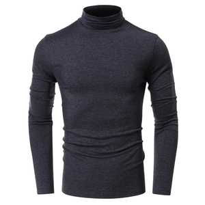 Detailed close-up of dark grey high-neck men's fitness t-shirt with ribbed fabric texture
