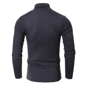 Macro detail of charcoal grey men's high collar fitness shirt with a slim fit back view