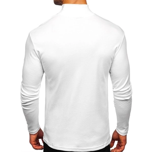 Vista posteriore di maglia bianca a collo alto da uomo con vestibilità aderente