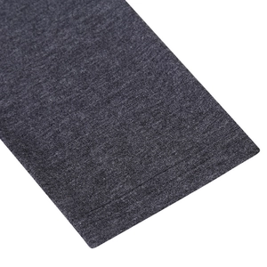 Detail of flat-lock stitching and texture on dark gray athletic long sleeve shirt