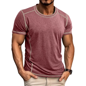 Detailed view of dark pink slim fit Henley shirt with contrast beige stitching on shoulder