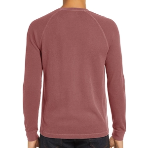 Detail view of men's dusty rose waffle knit long sleeve shirt with ribbed cuffs back view