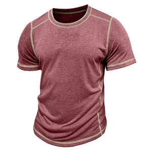 Detailed view of burgundy Henley shirt showing contrast stitching on sleeves and fabric texture