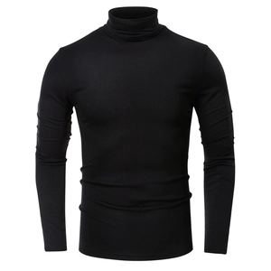 Detailed view of the ribbed knit texture on a men's black slim fit high neck long sleeve tee