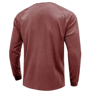 Rear view of long sleeve waffle knit t-shirt for men in deep wine red color