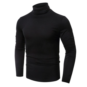 Detailed view of the black slim-fit turtleneck base layer with high-quality stitching