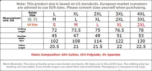 Detailed size chart for men's Henley T-shirt with measurements in CM and fabric composition