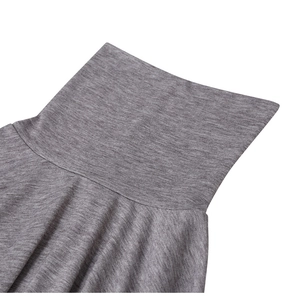 Close-up of heather grey high neck collar with fine knit texture and flat seams