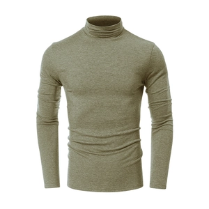 Detail of heather green fitness tee showing high neck collar and knit fabric texture