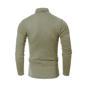 Rear view of heather olive men's slim fit turtleneck long sleeve sports training shirt