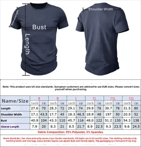 Detailed size chart for men's athletic slim fit t-shirt with measurements from S to 3XL