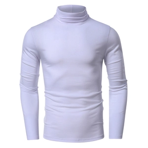 Detailed macro view of the white turtleneck long sleeve fitness shirt fabric and fit