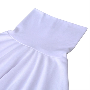 Detailed close-up showing the soft knitted fabric texture and white turtle neck collar design