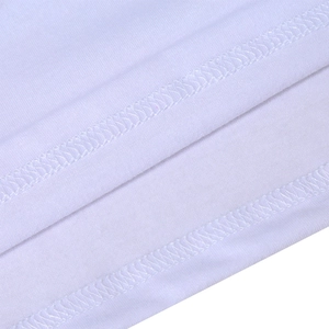Detailed close-up of white knit fabric with clean double-needle lockstitch seam detail