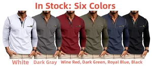 Men's long sleeve Henley shirts collection featuring 3-button collar and chest pocket details