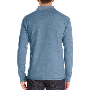 Polo homme à manches longues bleu chiné avec col classique et poignets côtelés vue de dos