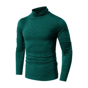 Men's dark green turtle neck long sleeve athletic t-shirt with heather fabric texture