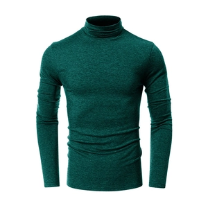 Detail view of the deep green slim-fit men's high-neck fitness tee with textured fabric