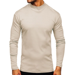T-shirt uomo a maniche lunghe con collo a lupetto beige in tessuto termico elasticizzato