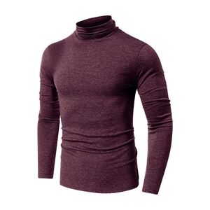 Close-up of wine red slim fit mock neck gym t-shirt featuring heathered knit texture