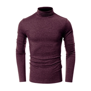 Close-up of the knit texture and turtleneck design on the wine red sports shirt