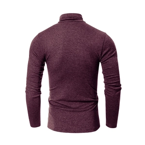 Back view of heather purple slim fit mock neck sports t-shirt for men in knit fabric