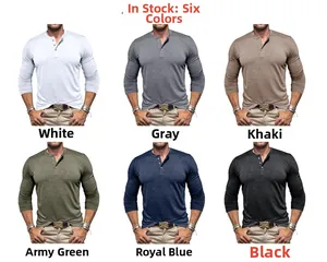 Detailed grid view showing six colors of long sleeve cotton henley shirts for men