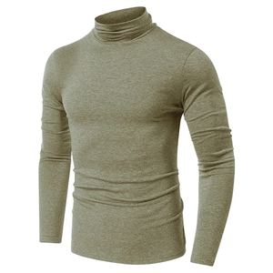 Men's slim fit turtleneck long sleeve sports t-shirt in army green heather fabric