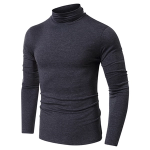 Men's charcoal heather high-neck thermal fitness tee in long-sleeved slim-fit style